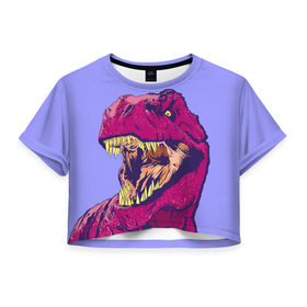 Женская футболка 3D укороченная с принтом rex в Новосибирске, 100% полиэстер | круглая горловина, длина футболки до линии талии, рукава с отворотами | dinosaur | t rex | динозавр | рекс | тирекс