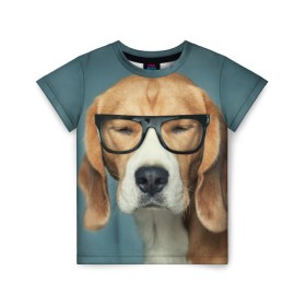 Детская футболка 3D с принтом Бигль в Новосибирске, 100% гипоаллергенный полиэфир | прямой крой, круглый вырез горловины, длина до линии бедер, чуть спущенное плечо, ткань немного тянется | бигль | гончая | дворняжка | охотничья | песик | песики | собака | собаки