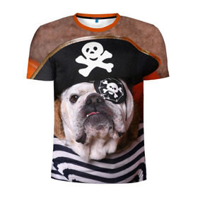 Мужская футболка 3D спортивная с принтом Бульдог - пират в Новосибирске, 100% полиэстер с улучшенными характеристиками | приталенный силуэт, круглая горловина, широкие плечи, сужается к линии бедра | бульдог | бульдоги | песик | песики | пират | пираты | прикольные | собака | собаки