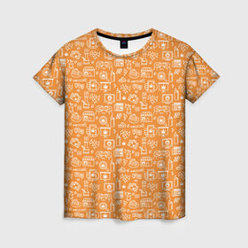 Женская футболка 3D с принтом Жизнь на Ямайке в Новосибирске, 100% полиэфир ( синтетическое хлопкоподобное полотно) | прямой крой, круглый вырез горловины, длина до линии бедер | Тематика изображения на принте: оранжевый | паттерн