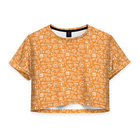 Женская футболка 3D укороченная с принтом Жизнь на Ямайке в Новосибирске, 100% полиэстер | круглая горловина, длина футболки до линии талии, рукава с отворотами | Тематика изображения на принте: оранжевый | паттерн