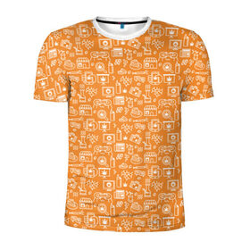 Мужская футболка 3D спортивная с принтом Жизнь на Ямайке в Новосибирске, 100% полиэстер с улучшенными характеристиками | приталенный силуэт, круглая горловина, широкие плечи, сужается к линии бедра | оранжевый | паттерн