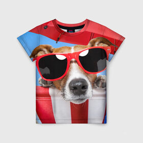 Детская футболка 3D с принтом Джек Рассел в Новосибирске, 100% гипоаллергенный полиэфир | прямой крой, круглый вырез горловины, длина до линии бедер, чуть спущенное плечо, ткань немного тянется | Тематика изображения на принте: джек рассел | песик | песики | собака | собаки | терьер