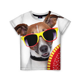 Детская футболка 3D с принтом Джек Рассел с веером в Новосибирске, 100% гипоаллергенный полиэфир | прямой крой, круглый вырез горловины, длина до линии бедер, чуть спущенное плечо, ткань немного тянется | джек рассел | песик | песики | собака | собаки | терьер
