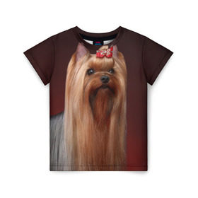 Детская футболка 3D с принтом Йоркширский терьер в Новосибирске, 100% гипоаллергенный полиэфир | прямой крой, круглый вырез горловины, длина до линии бедер, чуть спущенное плечо, ткань немного тянется | Тематика изображения на принте: йоркширский | песик | песики | собака | собаки | терьер