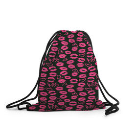 Рюкзак-мешок 3D с принтом Kiss в Новосибирске, 100% полиэстер | плотность ткани — 200 г/м2, размер — 35 х 45 см; лямки — толстые шнурки, застежка на шнуровке, без карманов и подкладки | губы | любовь | нежные | поцелуй | розовый | сердечки
