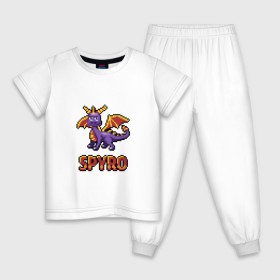 Детская пижама хлопок с принтом Дракон Спайро. 8 bit. в Новосибирске, 100% хлопок |  брюки и футболка прямого кроя, без карманов, на брюках мягкая резинка на поясе и по низу штанин
 | dragon | pixel art | spyro | дракон | пиксель арт | спайро