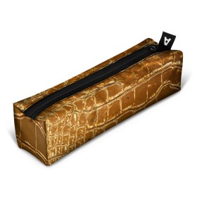 Пенал 3D с принтом Золотой Крокодил в Новосибирске, 100% полиэстер | плотная ткань, застежка на молнии | gold | texture | глянец | золото | кожа | крокодил | текстура