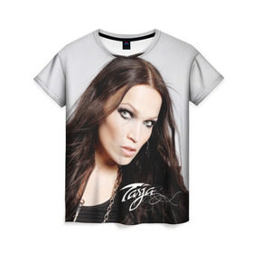 Женская футболка 3D с принтом Tarja Turunen Nightwish в Новосибирске, 100% полиэфир ( синтетическое хлопкоподобное полотно) | прямой крой, круглый вырез горловины, длина до линии бедер | Тематика изображения на принте: nightwish | металл | музыка | рок | тарья турунен