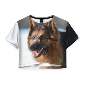 Женская футболка 3D укороченная с принтом Длинношерстная овчарка в Новосибирске, 100% полиэстер | круглая горловина, длина футболки до линии талии, рукава с отворотами | овчарка | овчарки | песик | песики | собака | собаки