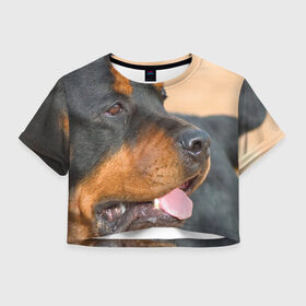 Женская футболка 3D укороченная с принтом Ротвейлер в Новосибирске, 100% полиэстер | круглая горловина, длина футболки до линии талии, рукава с отворотами | большая | пес | песик | псина | ротвейлер | ротвейлеры | собака | собаки