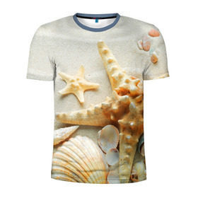 Мужская футболка 3D спортивная с принтом Морской пляж 5 в Новосибирске, 100% полиэстер с улучшенными характеристиками | приталенный силуэт, круглая горловина, широкие плечи, сужается к линии бедра | море | морская звезда | песок | пляж | ракушки | туризм | турист