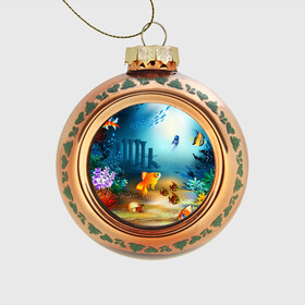 Стеклянный ёлочный шар с принтом Золотая рыбка в Новосибирске, Стекло | Диаметр: 80 мм | вода | водоросли | море | подводный мир | природа | рыба | рыбка | туризм
