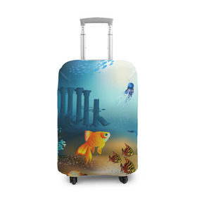 Чехол для чемодана 3D с принтом Золотая рыбка в Новосибирске, 86% полиэфир, 14% спандекс | двустороннее нанесение принта, прорези для ручек и колес | вода | водоросли | море | подводный мир | природа | рыба | рыбка | туризм