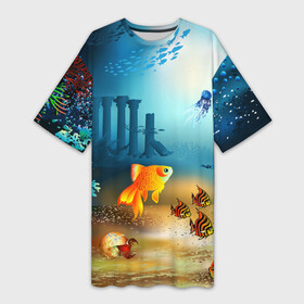Платье-футболка 3D с принтом Золотая рыбка в Новосибирске,  |  | вода | водоросли | море | подводный мир | природа | рыба | рыбка | туризм