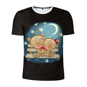 Мужская футболка 3D спортивная с принтом Ночь любви в Новосибирске, 100% полиэстер с улучшенными характеристиками | приталенный силуэт, круглая горловина, широкие плечи, сужается к линии бедра | верность | зайчик | котенок | любовь | милые | мишка | нежность | новинки | романтик | сердце