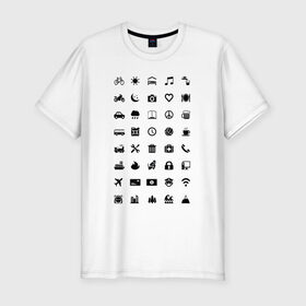 Мужская футболка премиум с принтом Iconspeak в Новосибирске, 92% хлопок, 8% лайкра | приталенный силуэт, круглый вырез ворота, длина до линии бедра, короткий рукав | Тематика изображения на принте: знаки | символы | турист