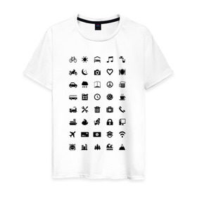 Мужская футболка хлопок с принтом Iconspeak в Новосибирске, 100% хлопок | прямой крой, круглый вырез горловины, длина до линии бедер, слегка спущенное плечо. | Тематика изображения на принте: знаки | символы | турист