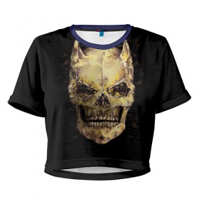 Женская футболка 3D укороченная с принтом Череп в Новосибирске, 100% полиэстер | круглая горловина, длина футболки до линии талии, рукава с отворотами | дьявол | киногерой | монстр | череп