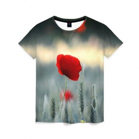 Женская футболка 3D с принтом Алый мак в Новосибирске, 100% полиэфир ( синтетическое хлопкоподобное полотно) | прямой крой, круглый вырез горловины, длина до линии бедер | алый | красный | лепестки | мак | прикольные картинки | цветочки | цветы