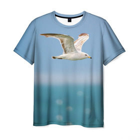 Мужская футболка 3D с принтом Чайка в Новосибирске, 100% полиэфир | прямой крой, круглый вырез горловины, длина до линии бедер | Тематика изображения на принте: вода | море | пернатые | природа | простор | птица | свобода | солнце | чайка
