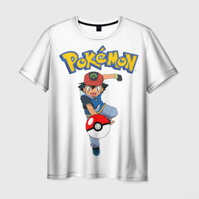 Мужская футболка 3D с принтом Pokemon / Ash Ketchum в Новосибирске, 100% полиэфир | прямой крой, круглый вырез горловины, длина до линии бедер | Тематика изображения на принте: go | pokemon | го | игра | мультфильм | покемон | эш кетчум