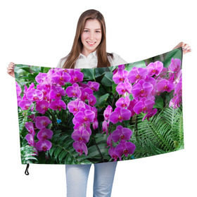 Флаг 3D с принтом Орхидея в Новосибирске, 100% полиэстер | плотность ткани — 95 г/м2, размер — 67 х 109 см. Принт наносится с одной стороны | 