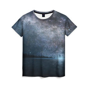 Женская футболка 3D с принтом Звездное небо в Новосибирске, 100% полиэфир ( синтетическое хлопкоподобное полотно) | прямой крой, круглый вырез горловины, длина до линии бедер | вселенная | галактика | звезды | небо | ночь