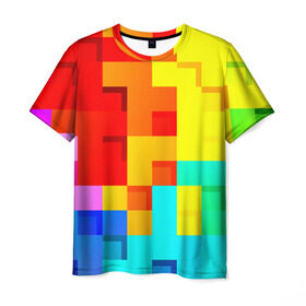 Мужская футболка 3D с принтом Pixel-Fon в Новосибирске, 100% полиэфир | прямой крой, круглый вырез горловины, длина до линии бедер | кубики | пиксель | разноцветный | текстура | яркий