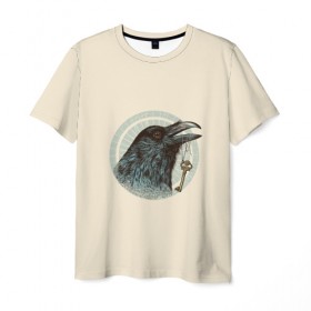 Мужская футболка 3D с принтом Ворон в Новосибирске, 100% полиэфир | прямой крой, круглый вырез горловины, длина до линии бедер | animal | animals | crow | ворон | животное | животные