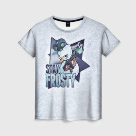 Женская футболка 3D с принтом Stay Frosty в Новосибирске, 100% полиэфир ( синтетическое хлопкоподобное полотно) | прямой крой, круглый вырез горловины, длина до линии бедер | community stickers | counter strike | cs | cs go | будь начеку | снеговик