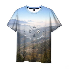 Мужская футболка 3D с принтом горы в Новосибирске, 100% полиэфир | прямой крой, круглый вырез горловины, длина до линии бедер | горы | лес | море | охота | приключения | природа | рыбалка | свобода | скалы | туман | туризм | экстрим