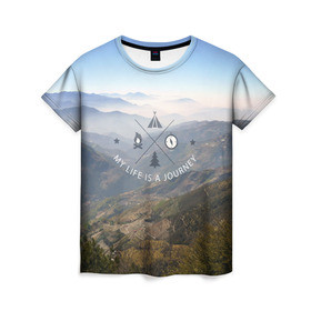 Женская футболка 3D с принтом горы в Новосибирске, 100% полиэфир ( синтетическое хлопкоподобное полотно) | прямой крой, круглый вырез горловины, длина до линии бедер | горы | лес | море | охота | приключения | природа | рыбалка | свобода | скалы | туман | туризм | экстрим
