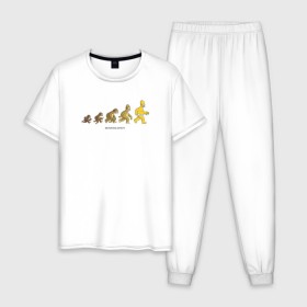 Мужская пижама хлопок с принтом Эволюция Гомера в Новосибирске, 100% хлопок | брюки и футболка прямого кроя, без карманов, на брюках мягкая резинка на поясе и по низу штанин
 | homer simpson | the simpsons | гомер | симпсоны | эволюция