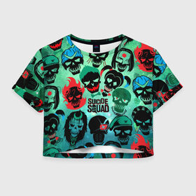 Женская футболка 3D укороченная с принтом Suicide Squad в Новосибирске, 100% полиэстер | круглая горловина, длина футболки до линии талии, рукава с отворотами | harley quinn | suicide squad | харли квинн