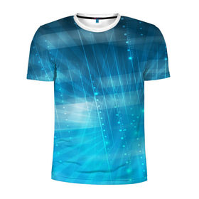 Мужская футболка 3D спортивная с принтом Светящиеся линии в Новосибирске, 100% полиэстер с улучшенными характеристиками | приталенный силуэт, круглая горловина, широкие плечи, сужается к линии бедра | линии | свет | синева | точки
