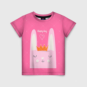 Детская футболка 3D с принтом Милый зайчик в Новосибирске, 100% гипоаллергенный полиэфир | прямой крой, круглый вырез горловины, длина до линии бедер, чуть спущенное плечо, ткань немного тянется | девушкам | зайчик | заяц | милый | розовый