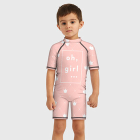 Детский купальный костюм 3D с принтом Oh, girl в Новосибирске, Полиэстер 85%, Спандекс 15% | застежка на молнии на спине | girls | o girl | девочкам | девочки | девушкам | милый | ох девушки | розовый