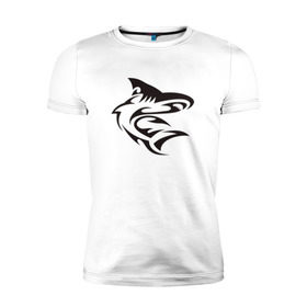 Мужская футболка премиум с принтом Акула трайбл в Новосибирске, 92% хлопок, 8% лайкра | приталенный силуэт, круглый вырез ворота, длина до линии бедра, короткий рукав | акула | животные | тату | трайбл