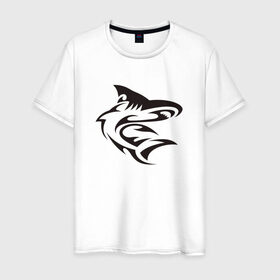 Мужская футболка хлопок с принтом Акула трайбл в Новосибирске, 100% хлопок | прямой крой, круглый вырез горловины, длина до линии бедер, слегка спущенное плечо. | Тематика изображения на принте: акула | животные | тату | трайбл