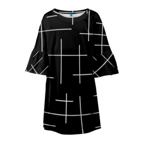 Детское платье 3D с принтом Geometric (2) в Новосибирске, 100% полиэстер | прямой силуэт, чуть расширенный к низу. Круглая горловина, на рукавах — воланы | Тематика изображения на принте: geometric | белый | геометрик | линии | текстура | чёрный