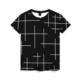 Женская футболка 3D с принтом Geometric (2) в Новосибирске, 100% полиэфир ( синтетическое хлопкоподобное полотно) | прямой крой, круглый вырез горловины, длина до линии бедер | geometric | белый | геометрик | линии | текстура | чёрный
