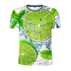 Мужская футболка 3D спортивная с принтом Свежесть лайма в Новосибирске, 100% полиэстер с улучшенными характеристиками | приталенный силуэт, круглая горловина, широкие плечи, сужается к линии бедра | бармен | витамины | диета | коктель | куб | лед | мороз | новинки | холодный | цвет