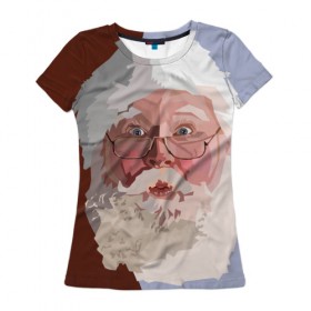 Женская футболка 3D с принтом Санта Клаус в стиле WPAP в Новосибирске, 100% полиэфир ( синтетическое хлопкоподобное полотно) | прямой крой, круглый вырез горловины, длина до линии бедер | веселье | дед мороз | новый год | праздник | санта