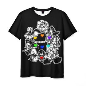 Мужская футболка 3D с принтом Undertale 2 в Новосибирске, 100% полиэфир | прямой крой, круглый вырез горловины, длина до линии бедер | альфис | андайн | андертейл | асгор | дримурр | меттатон | папирус | подземелье | санс | ториэль | флауи | фриск