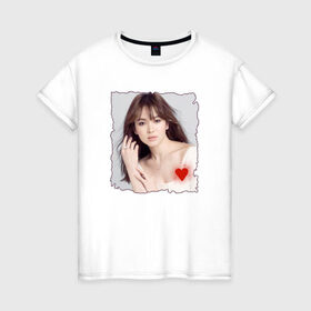 Женская футболка хлопок с принтом Song Hye-kyo в Новосибирске, 100% хлопок | прямой крой, круглый вырез горловины, длина до линии бедер, слегка спущенное плечо | 