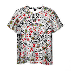 Мужская футболка 3D с принтом Игральные карты 3 в Новосибирске, 100% полиэфир | прямой крой, круглый вырез горловины, длина до линии бедер | Тематика изображения на принте: карты | настольные игры | пасьянс | покер