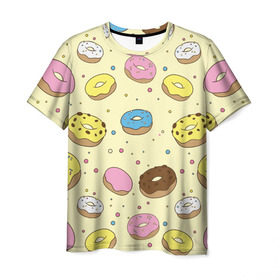Мужская футболка 3D с принтом Сладкие пончики в Новосибирске, 100% полиэфир | прямой крой, круглый вырез горловины, длина до линии бедер | булочки | гомер симпсон | еда | пончики | сладости