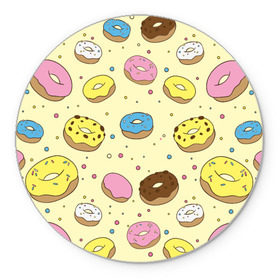 Коврик круглый с принтом Сладкие пончики в Новосибирске, резина и полиэстер | круглая форма, изображение наносится на всю лицевую часть | булочки | гомер симпсон | еда | пончики | сладости