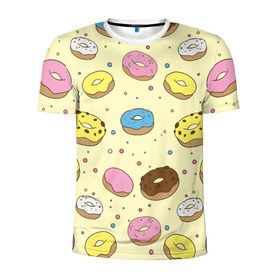 Мужская футболка 3D спортивная с принтом Сладкие пончики в Новосибирске, 100% полиэстер с улучшенными характеристиками | приталенный силуэт, круглая горловина, широкие плечи, сужается к линии бедра | булочки | гомер симпсон | еда | пончики | сладости